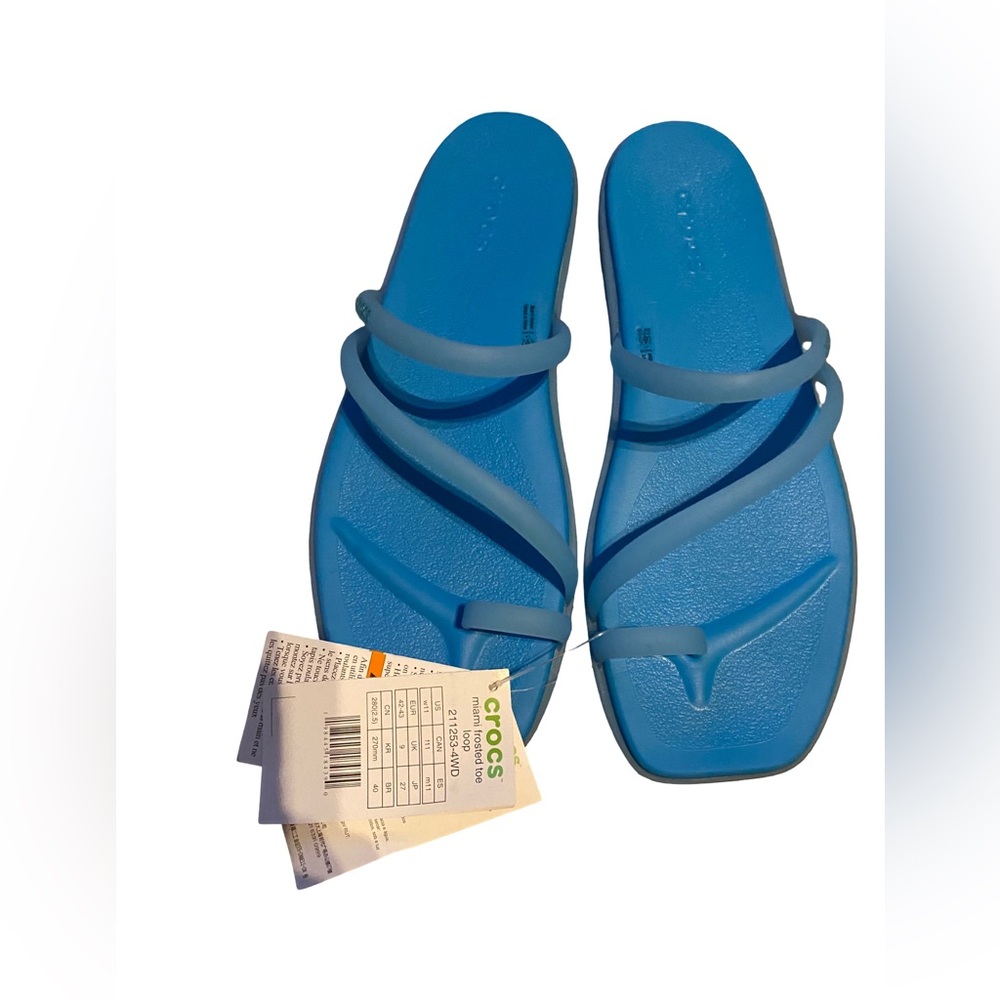 CROCS Miami Frosted Toe Loop 211253 Tinted Glass Blue New With Tags W-11
